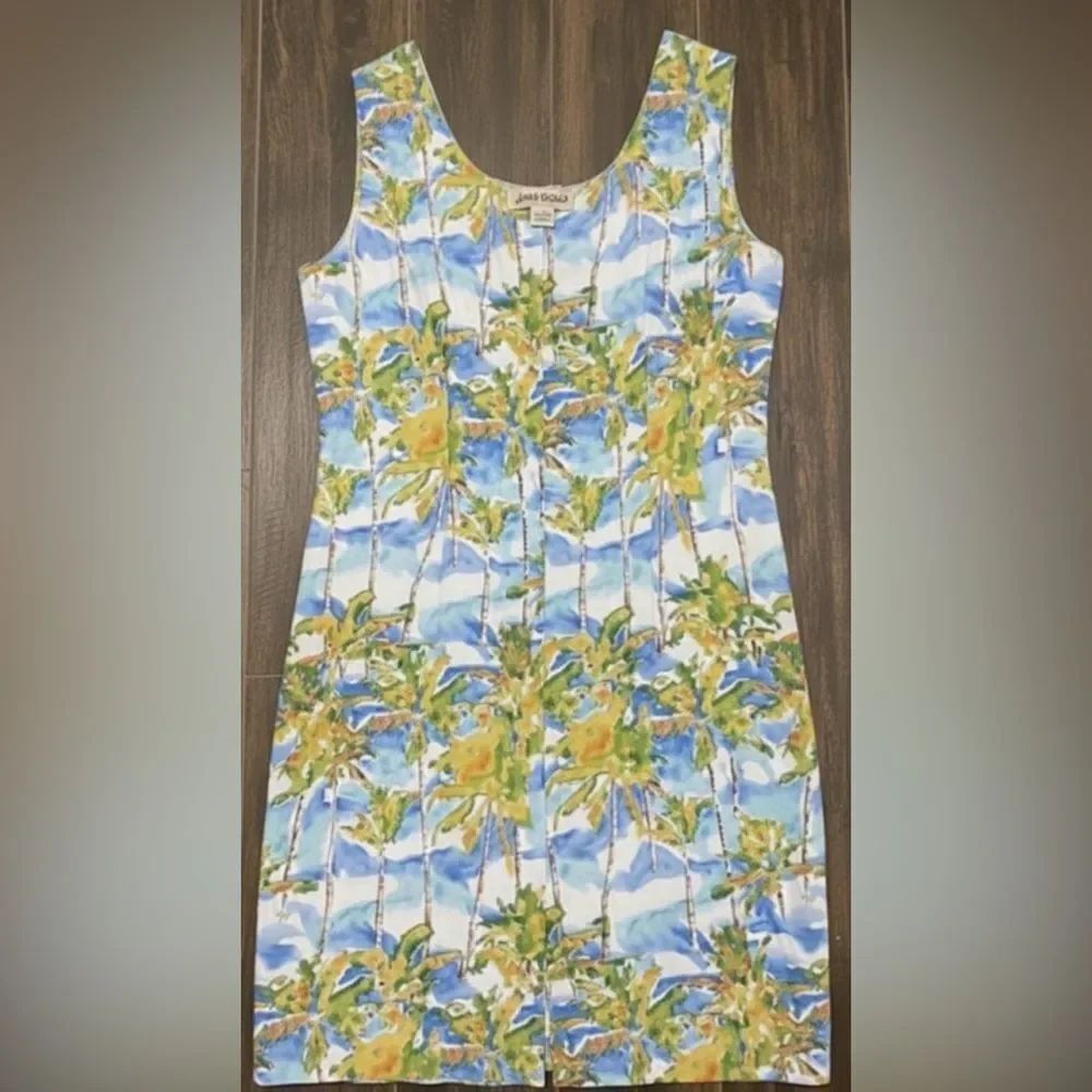 Vgt Jams World Coco Palm Tree Tropical Rayon Sleeveless Sheath Dress Small EUC